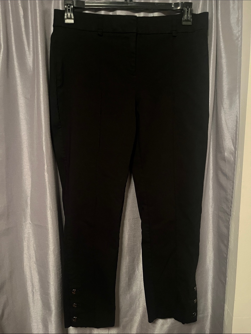 Style & Co. Black Cropped Straight-Leg Pants with Hem Button Accents